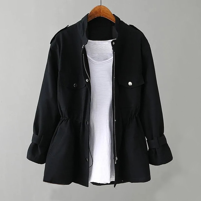 Trench Coat pour Femmes à Coupe Décontractée, Zip et Taille Ajustable, Style Utilitaire