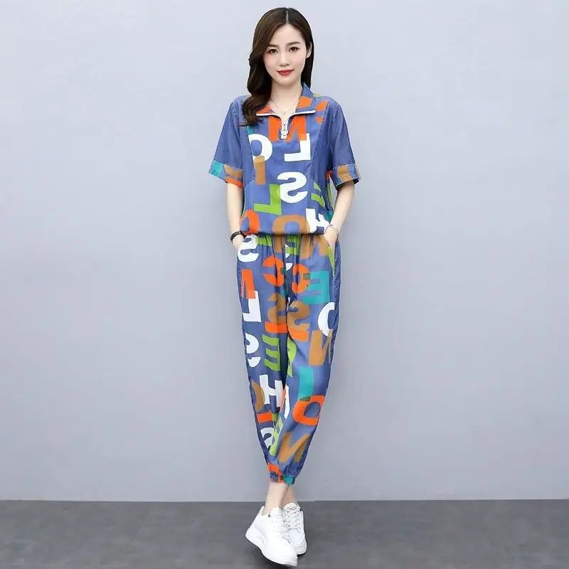 Ensemble Femme Décontracté Deux Pièces – Crop Top et Pantalon Taille Haute – Printemps/Été