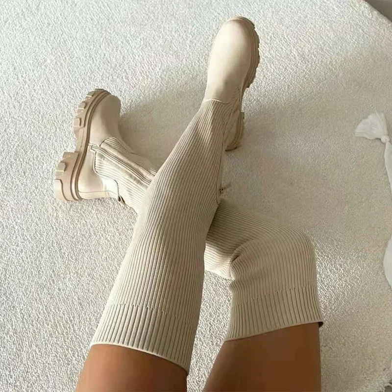 Women's Cuissardes Extensibles à Bout Rond et Talon Moyen