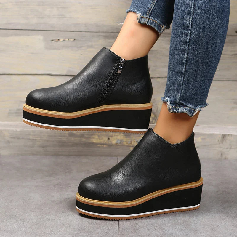 Women's Bottines à Plateforme avec Fermeture Éclair Latérale