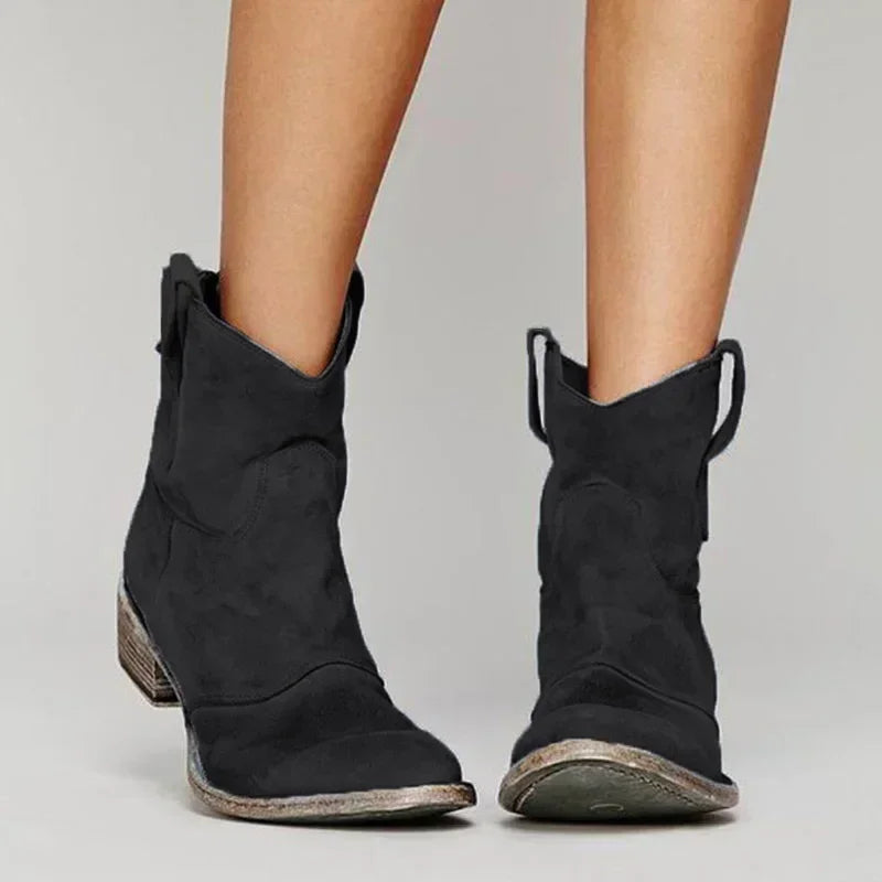 Bottines Femme en Suédine Élégante à Talon Bas et Enfilage Facile