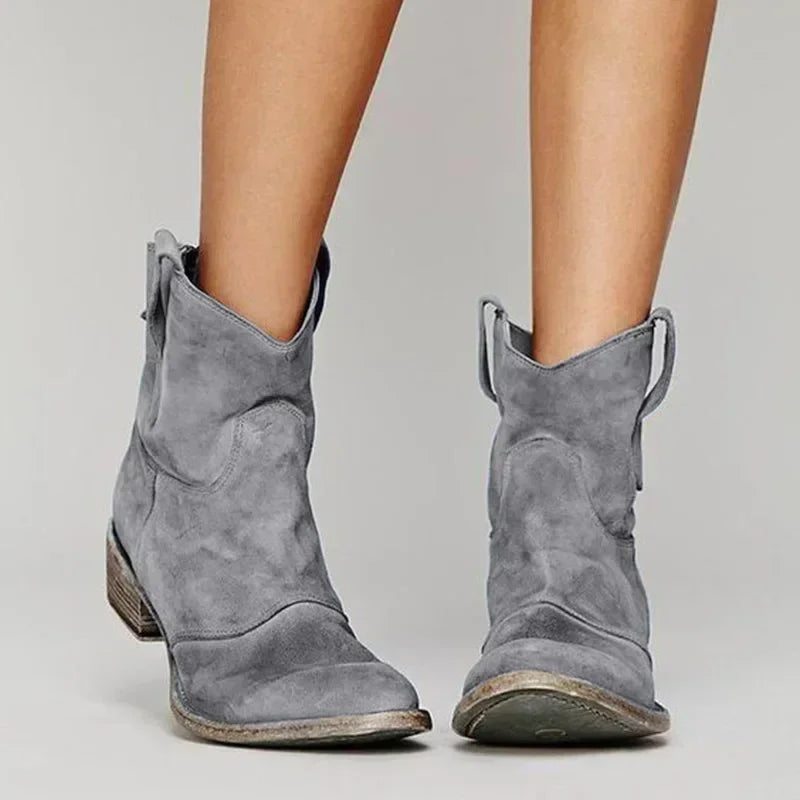 Bottines Femme en Suédine Élégante à Talon Bas et Enfilage Facile