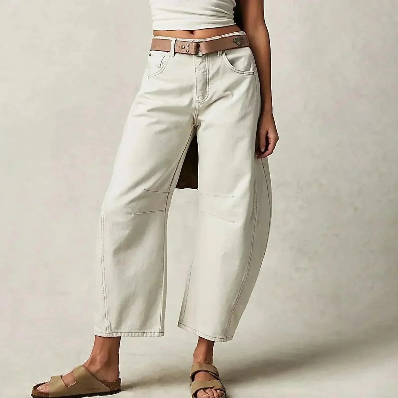 Jean taille haute à jambes larges pour femme
