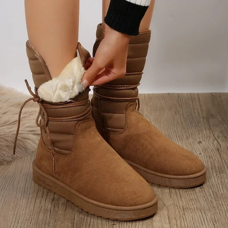 Women's Bottes à Lacets avec Doublure en Fausse Fourrure