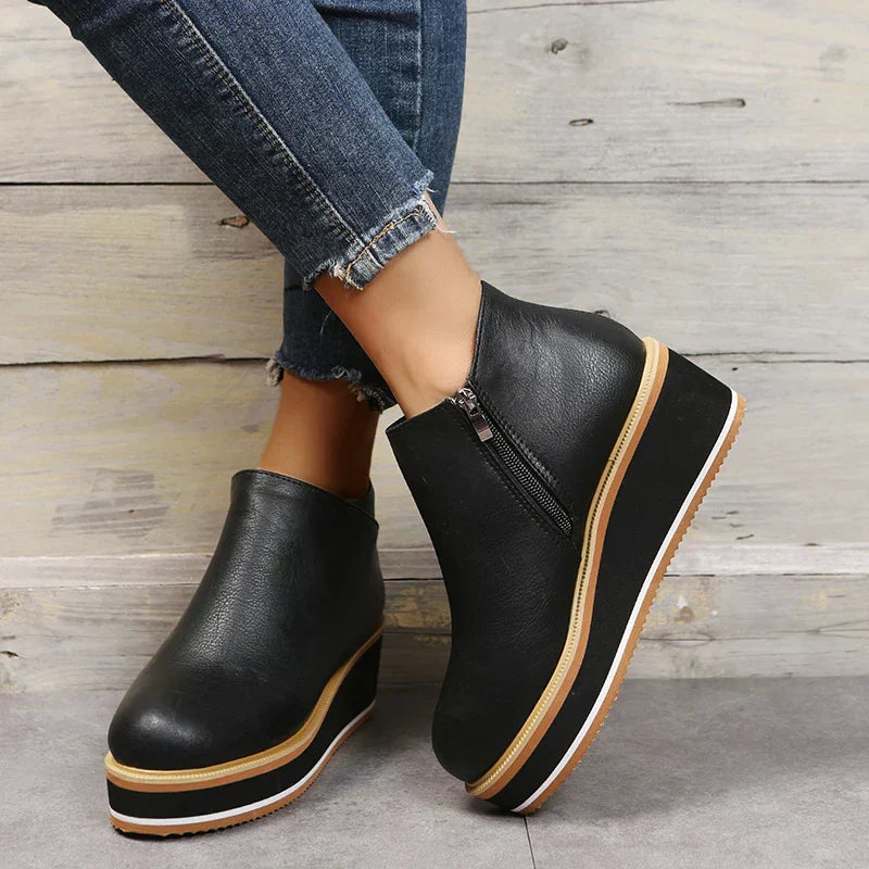 Women's Bottines à Plateforme avec Fermeture Éclair Latérale