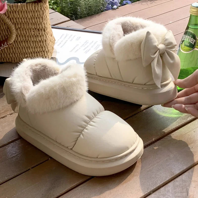 Women's Bottines Décontractées avec Nœud et Doublure Fourrée