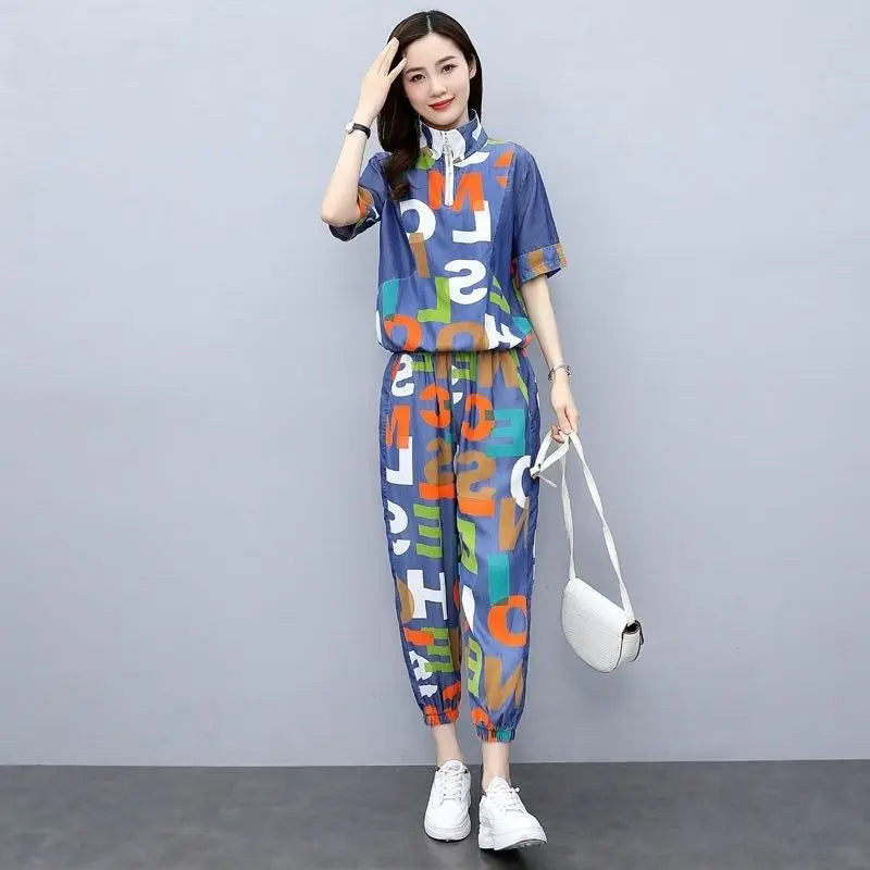 Ensemble Femme Décontracté Deux Pièces – Crop Top et Pantalon Taille Haute – Printemps/Été