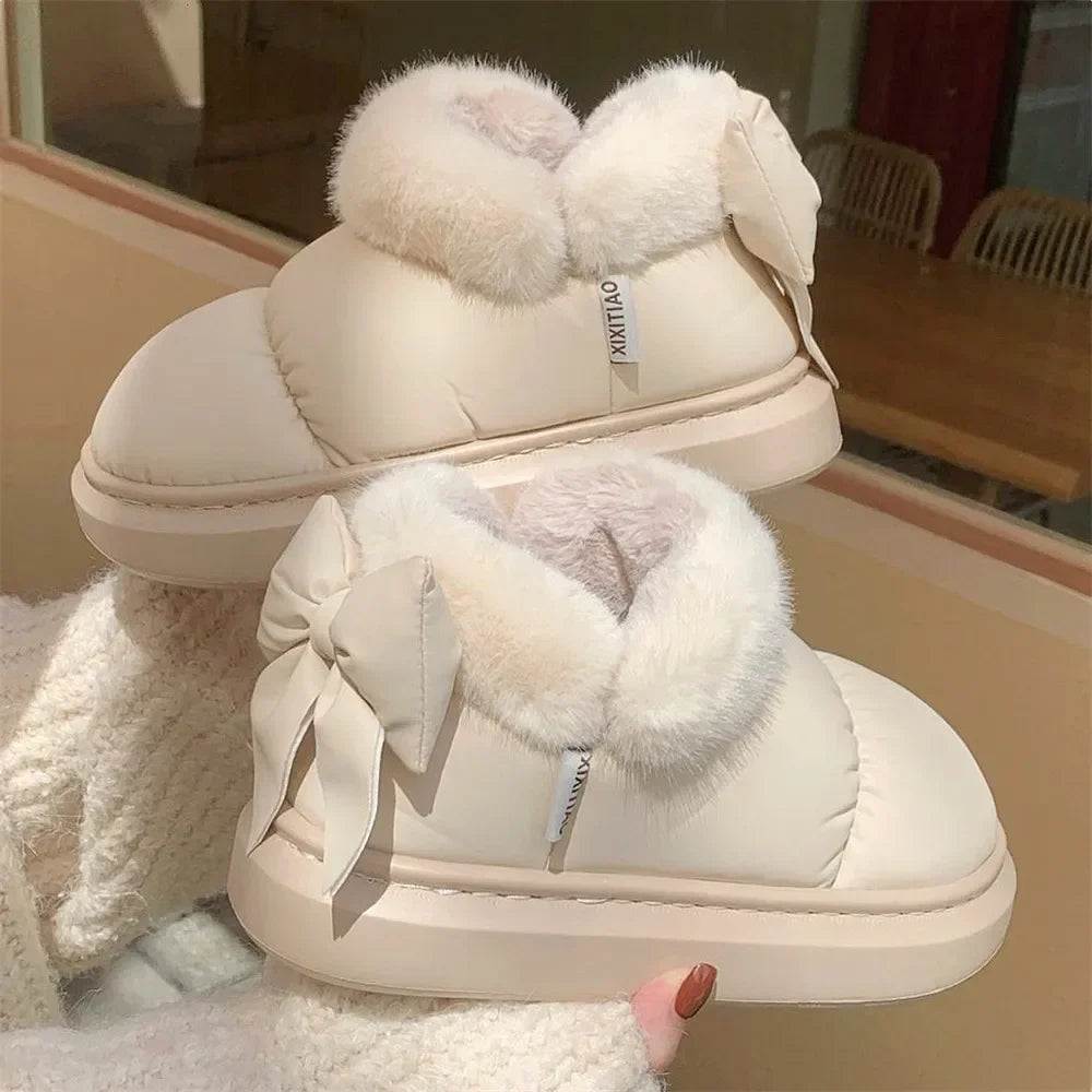 Women's Bottines Décontractées avec Nœud et Doublure Fourrée