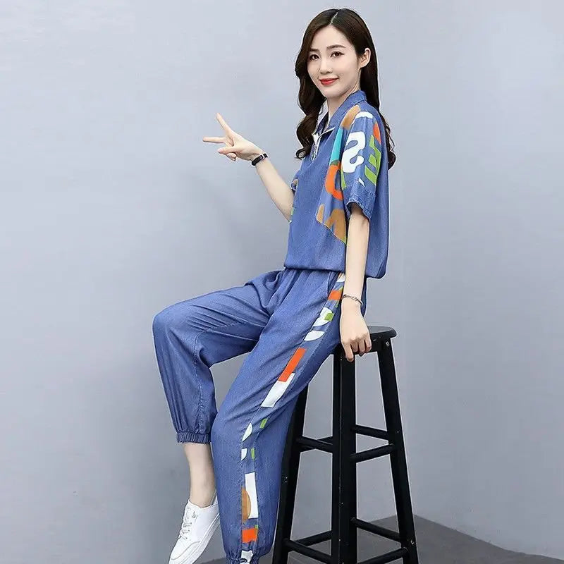 Ensemble Femme Décontracté Deux Pièces – Crop Top et Pantalon Taille Haute – Printemps/Été