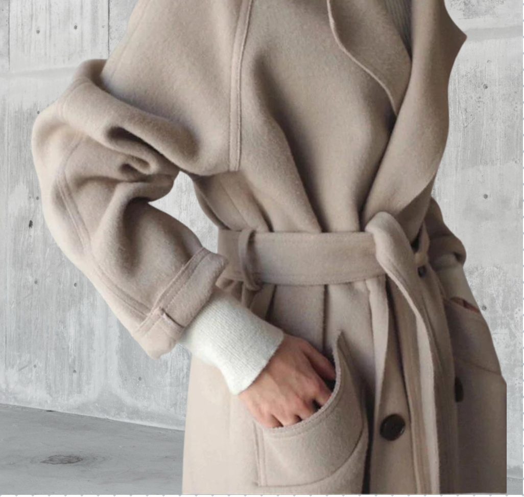 Manteau Oversize pour Femmes Ceinturé avec Col Fin, Coupe Décontractée