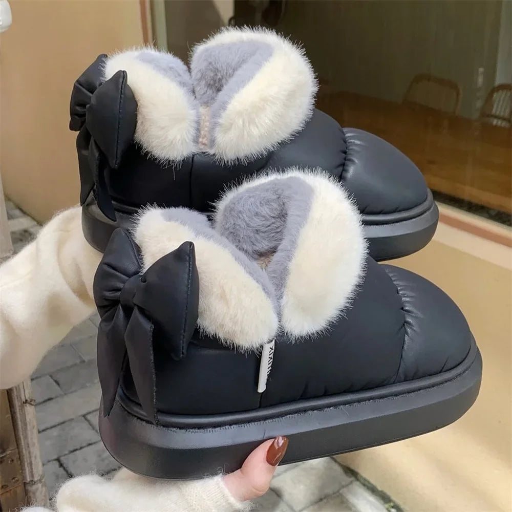 Women's Bottines Décontractées avec Nœud et Doublure Fourrée