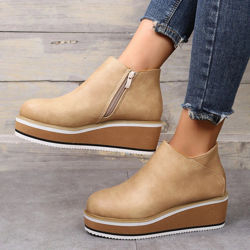 Women's Bottines à Plateforme avec Fermeture Éclair Latérale