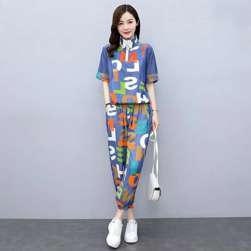Ensemble Femme Décontracté Deux Pièces – Crop Top et Pantalon Taille Haute – Printemps/Été