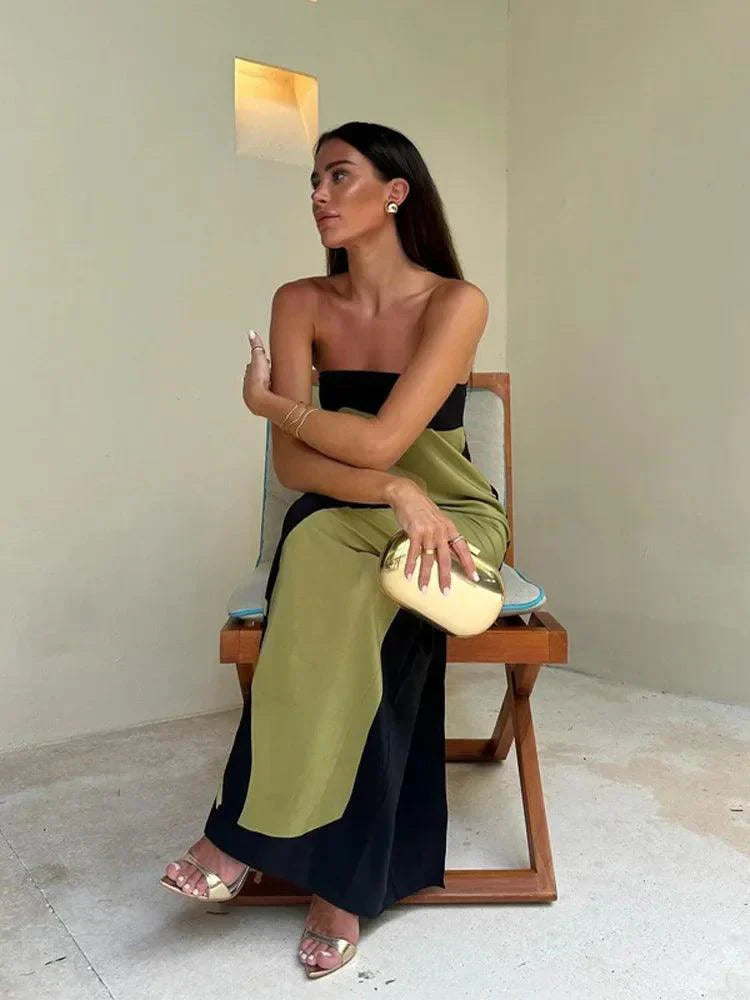 Robe longue sans bretelles en tissu léger à imprimé abstrait