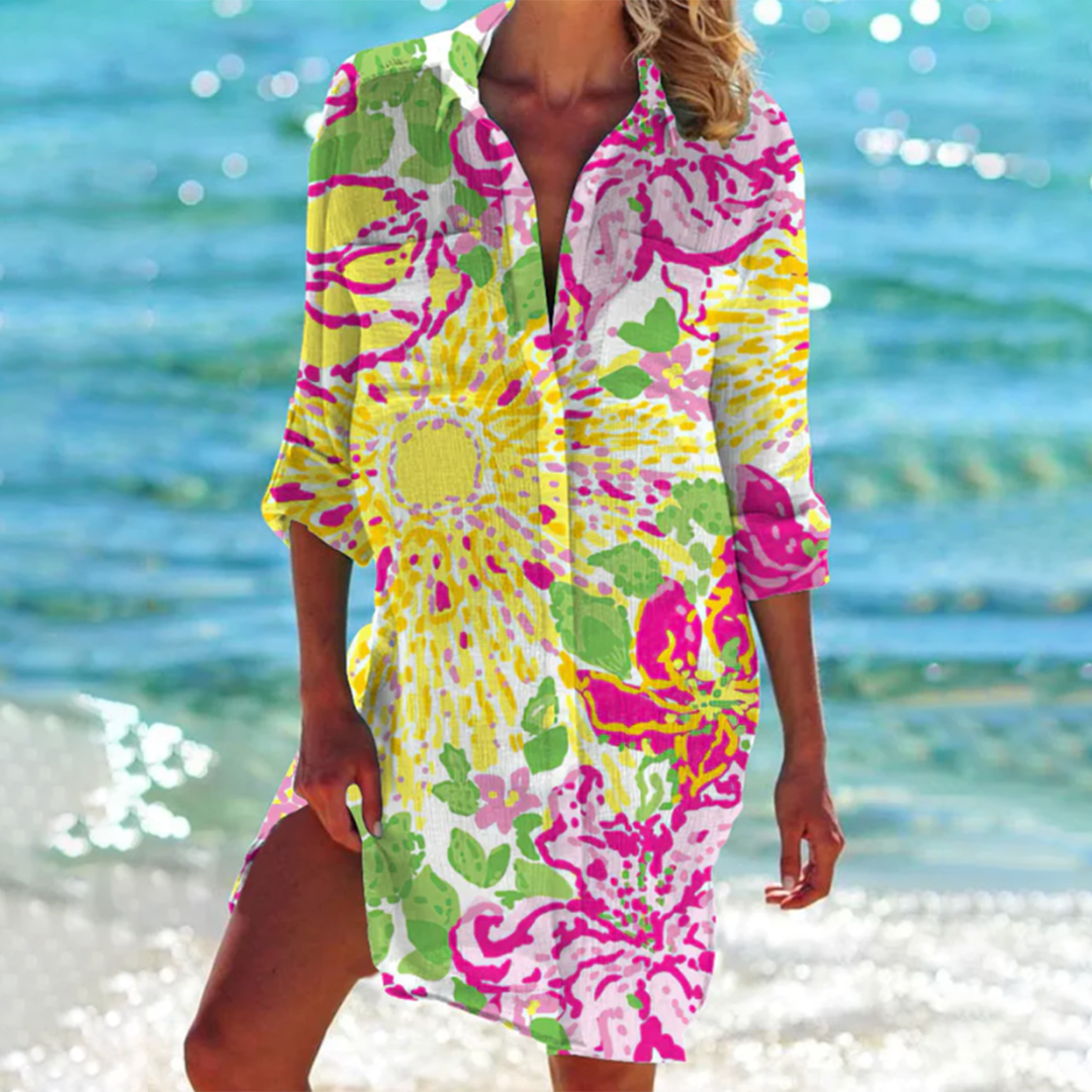 Women's Robe Courte Bohème en Tissu Léger et Col V Décontracté