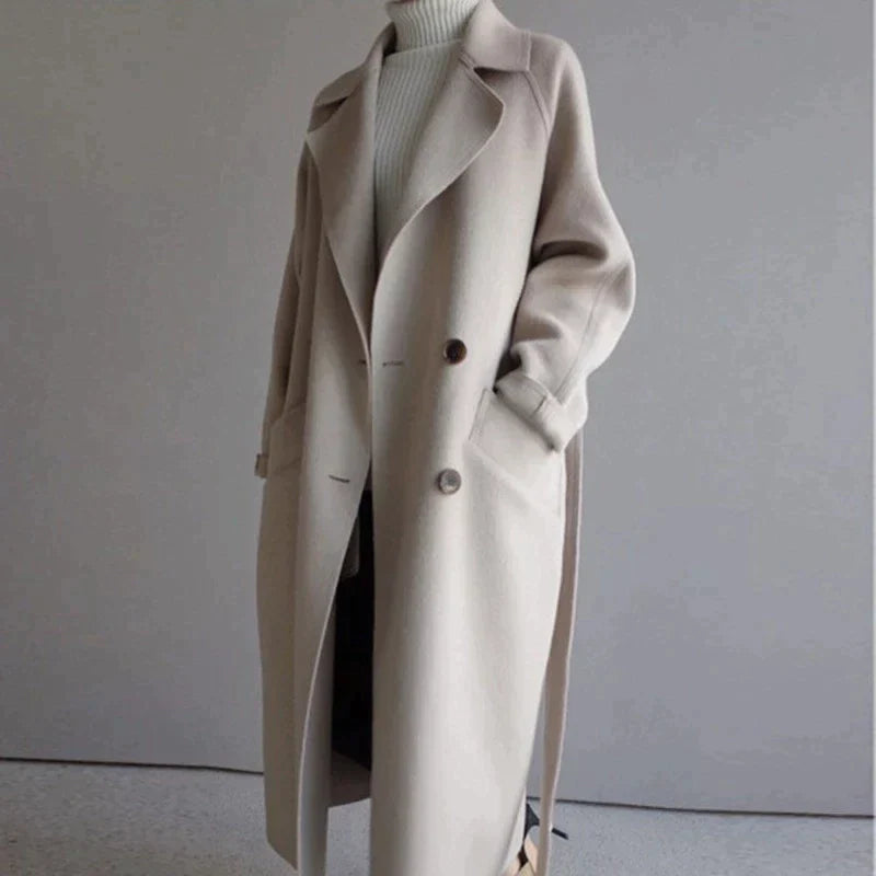 Manteau Oversize pour Femmes Ceinturé avec Col Fin, Coupe Décontractée