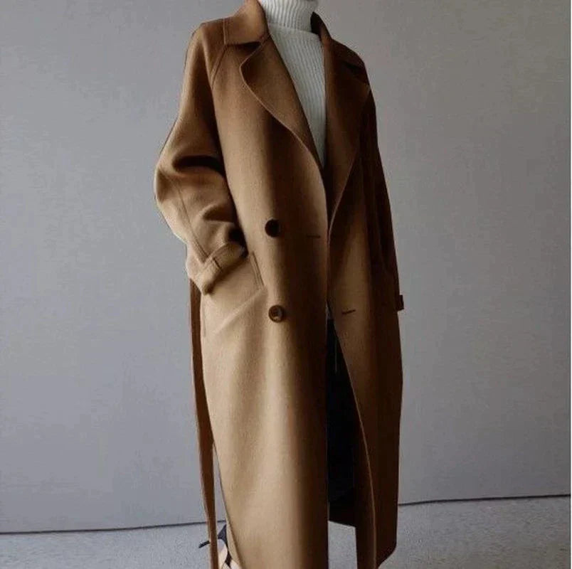 Manteau Oversize pour Femmes Ceinturé avec Col Fin, Coupe Décontractée