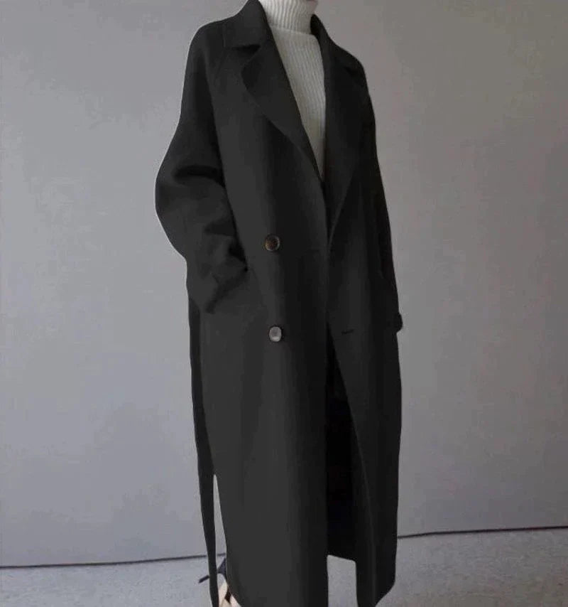 Manteau Oversize pour Femmes Ceinturé avec Col Fin, Coupe Décontractée