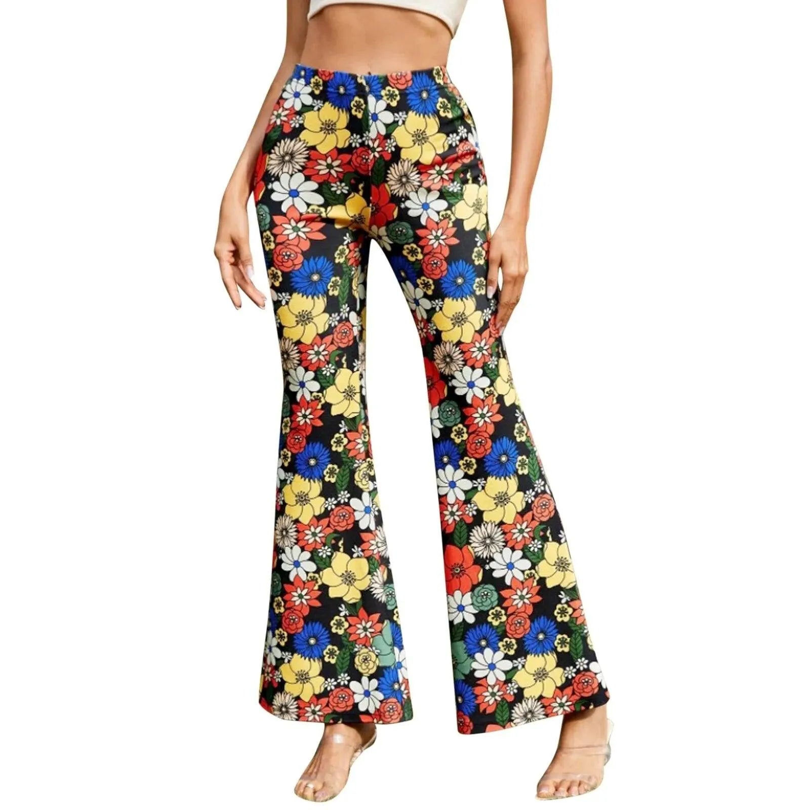 Pantalon évasé taille haute à imprimé fleuri audacieux