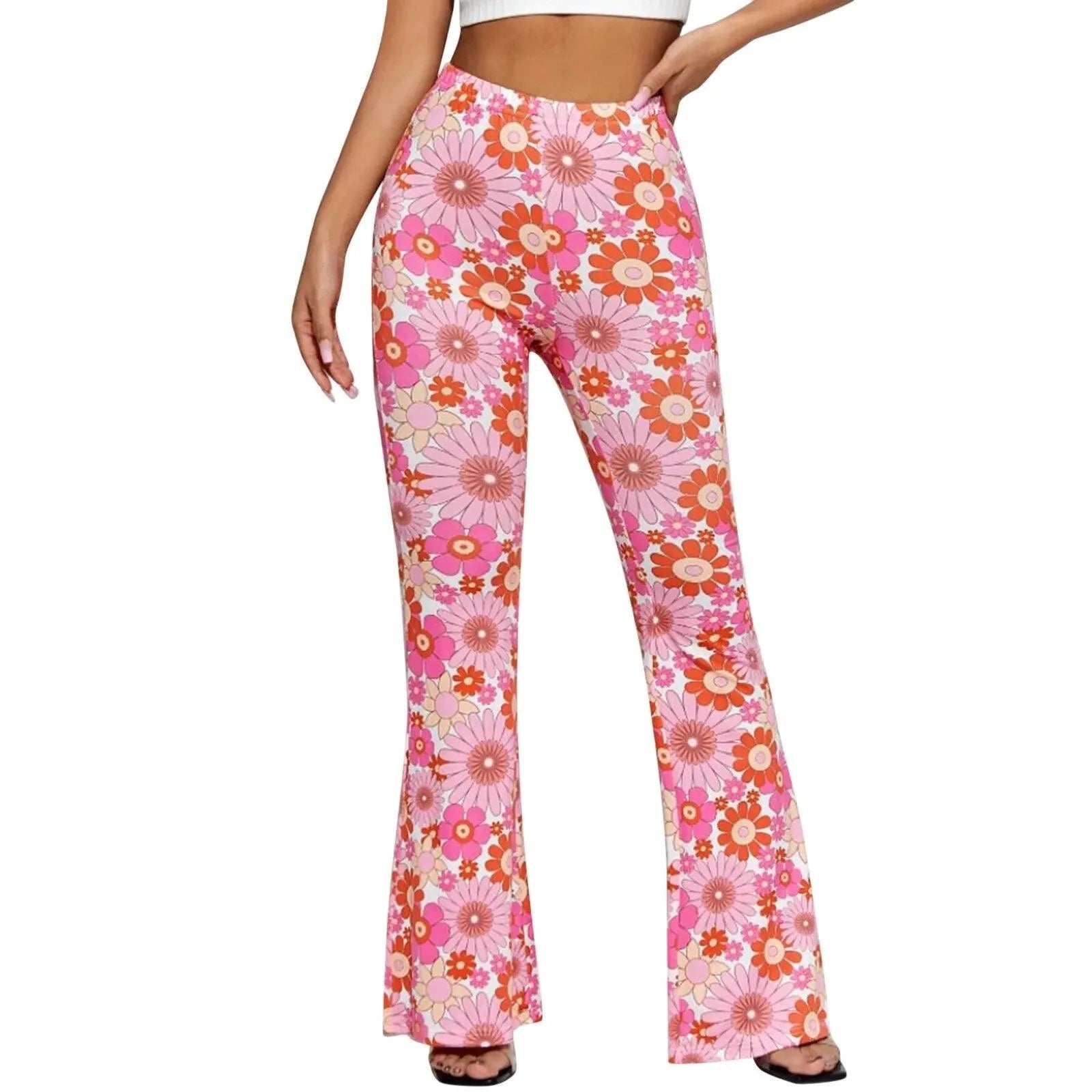 Pantalon évasé taille haute à imprimé fleuri audacieux