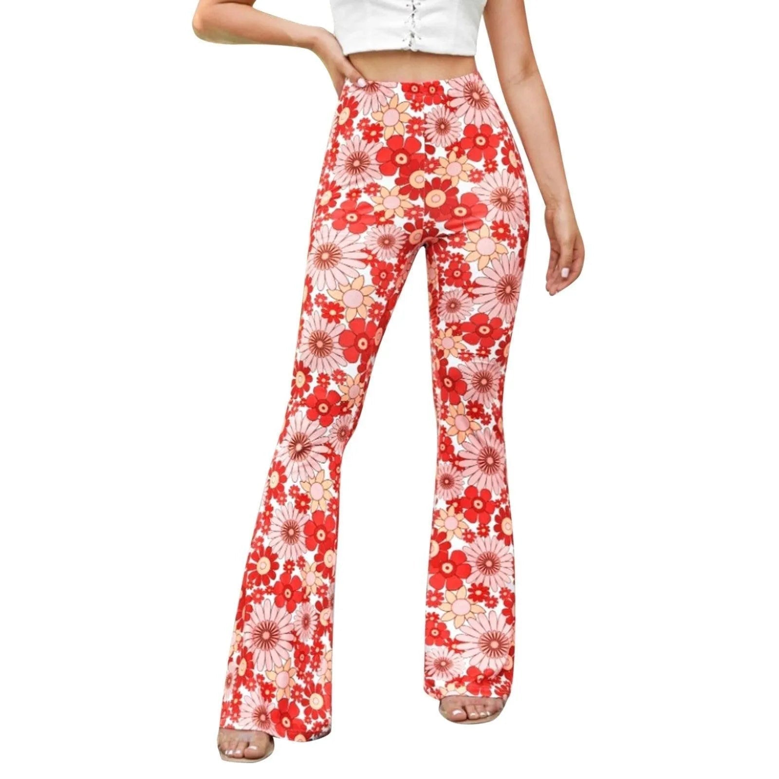 Pantalon évasé taille haute à imprimé fleuri audacieux