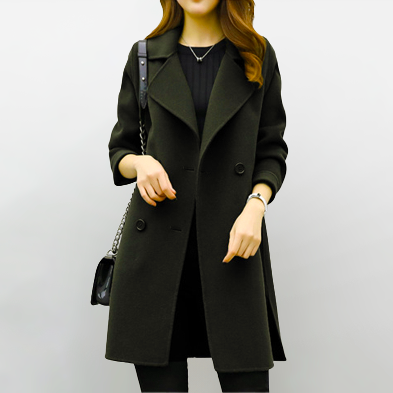 Femme Manteau Long Élégant à Coupe Tailleur