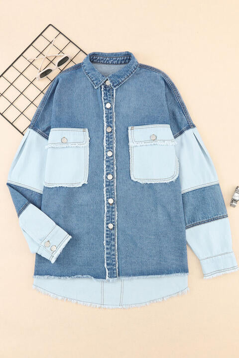 Veste en Jean Décontractée à Boutons et Ourlet Brut pour Femme