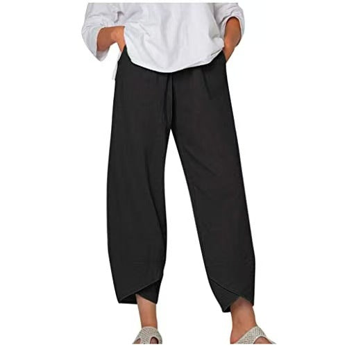Pantalon culotte ample à taille élastique et tissu léger