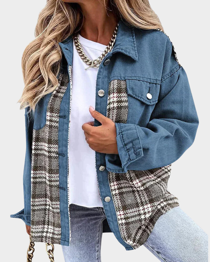 Femme Veste Décontractée à Carreaux Coupe Ample