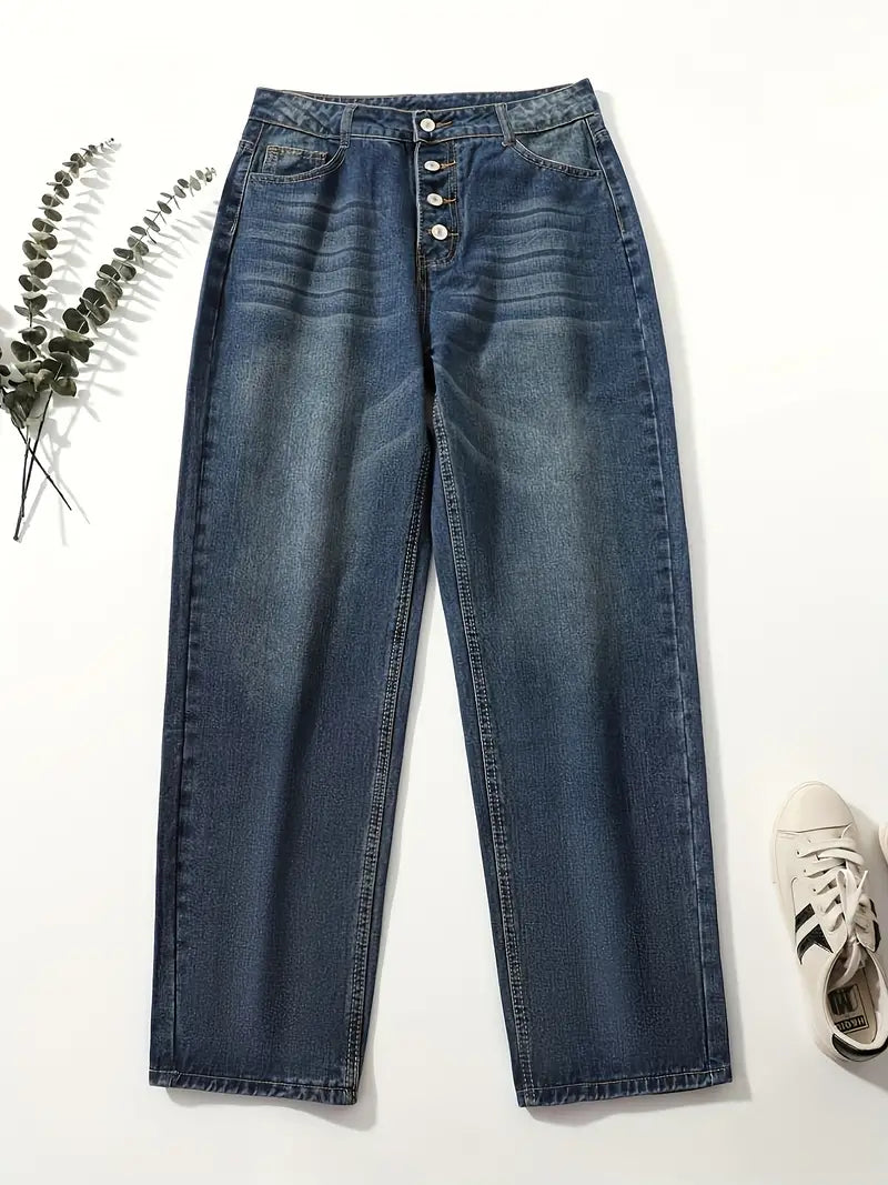 Jean ample taille haute décontracté pour femme