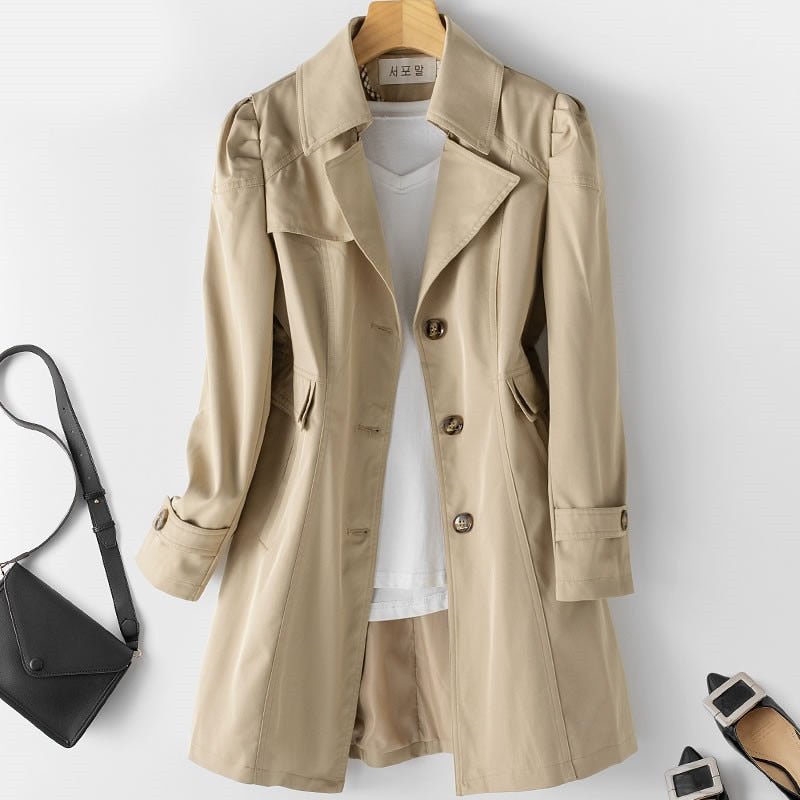 Trench Élégant pour Femmes à Boutonnage Simple et Ceinture à la Taille