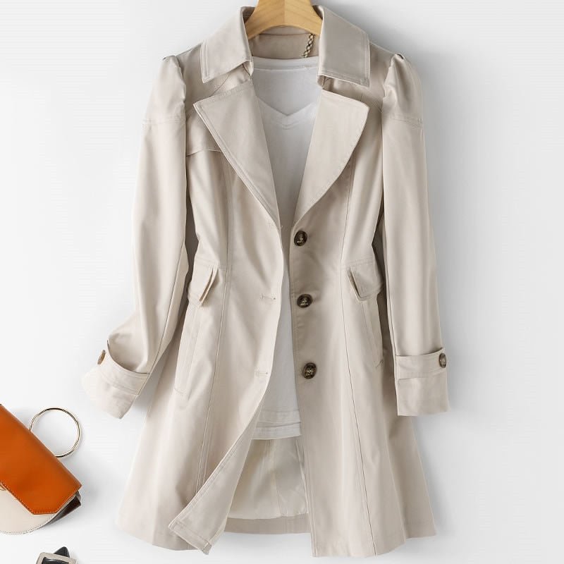 Trench Élégant pour Femmes à Boutonnage Simple et Ceinture à la Taille