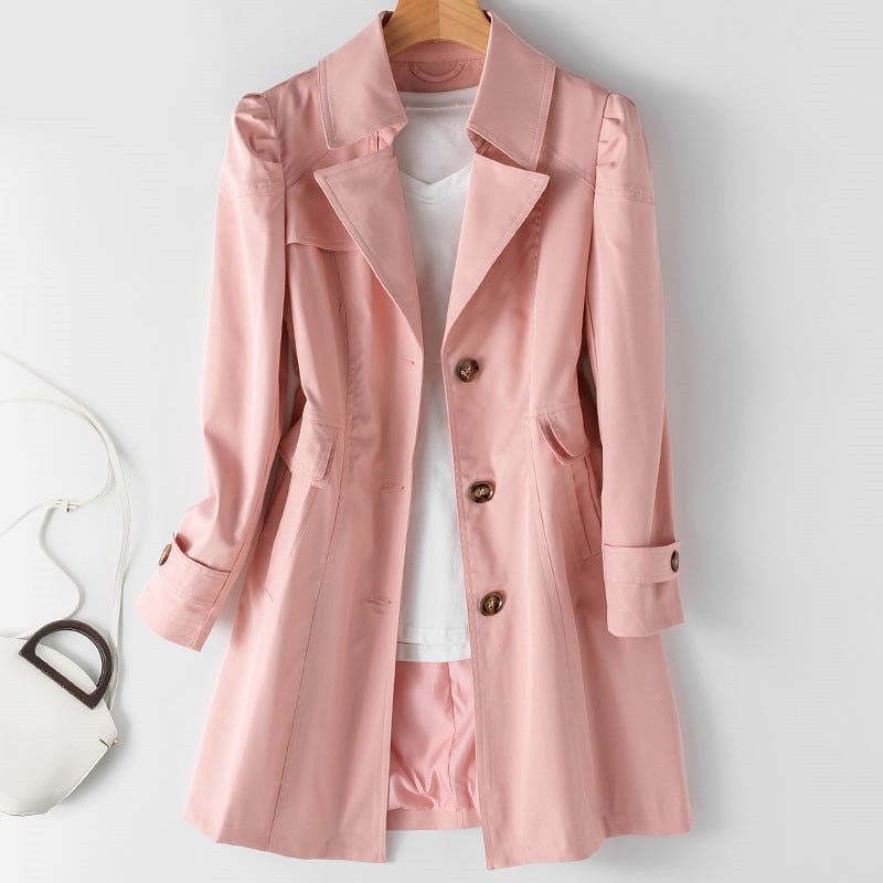 Trench Élégant pour Femmes à Boutonnage Simple et Ceinture à la Taille