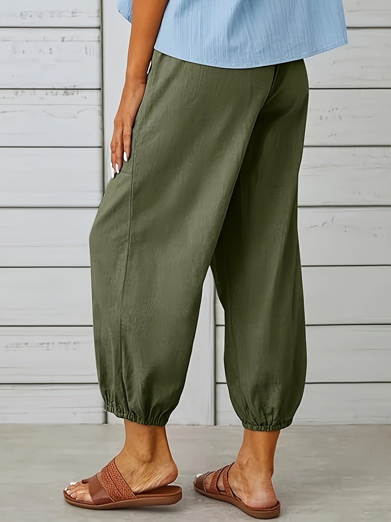 Pantalon décontracté à taille élastique avec cordon et chevilles boutonnées