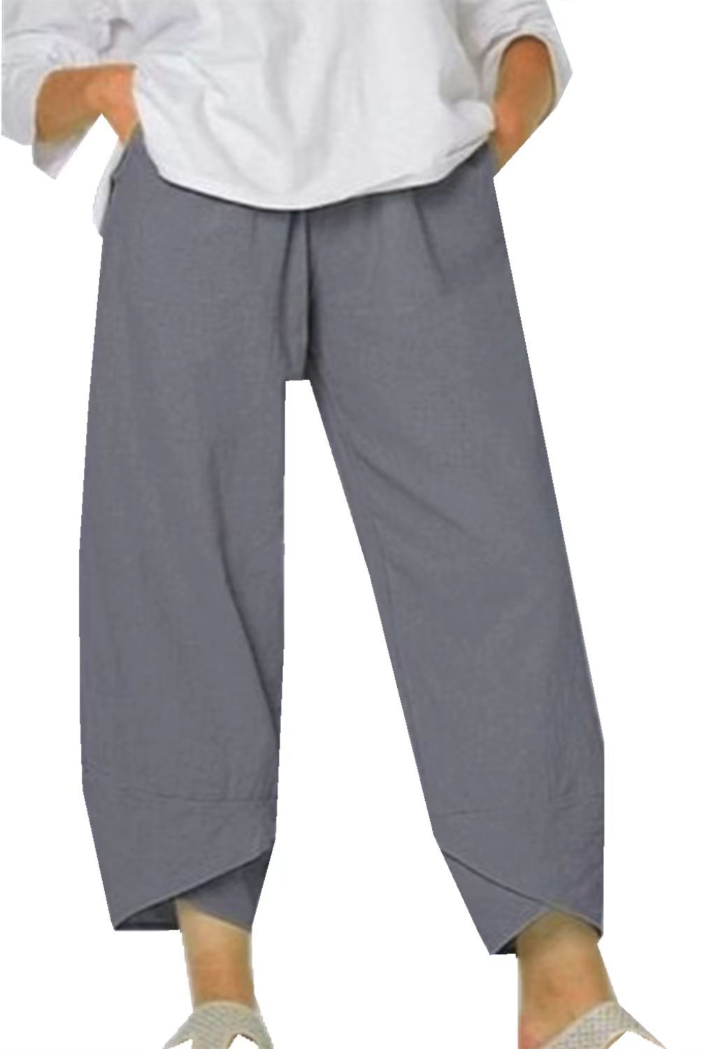 Pantalon culotte ample à taille élastique et tissu léger