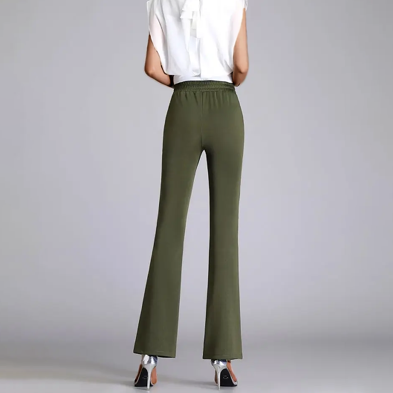 Pantalon évasé taille haute à fente et ceinture élégante