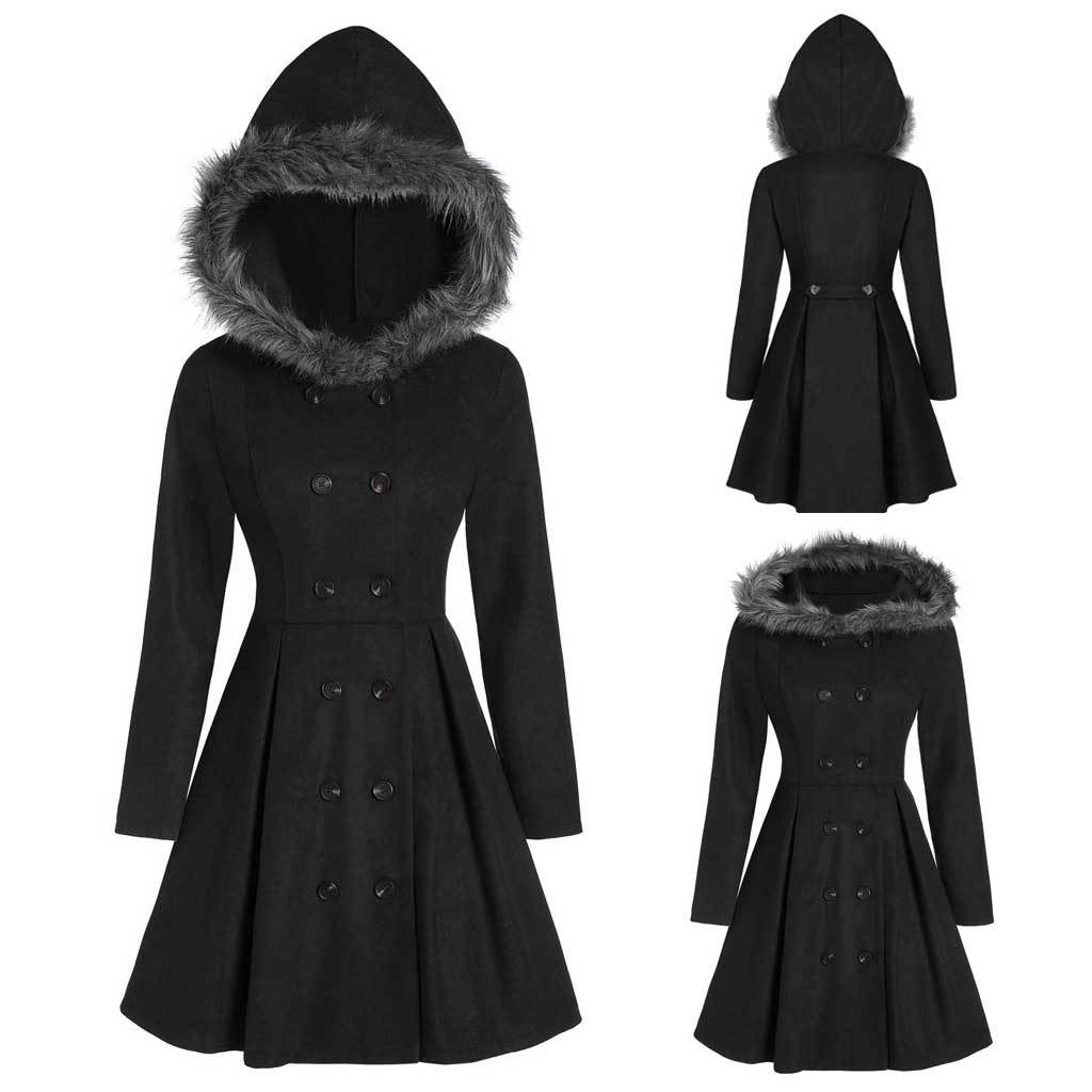 Femme Manteau Croisé à Capuche en Fourrure pour l’Hiver