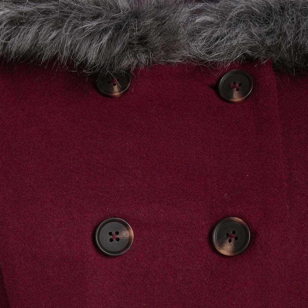 Femme Manteau Croisé à Capuche en Fourrure pour l’Hiver