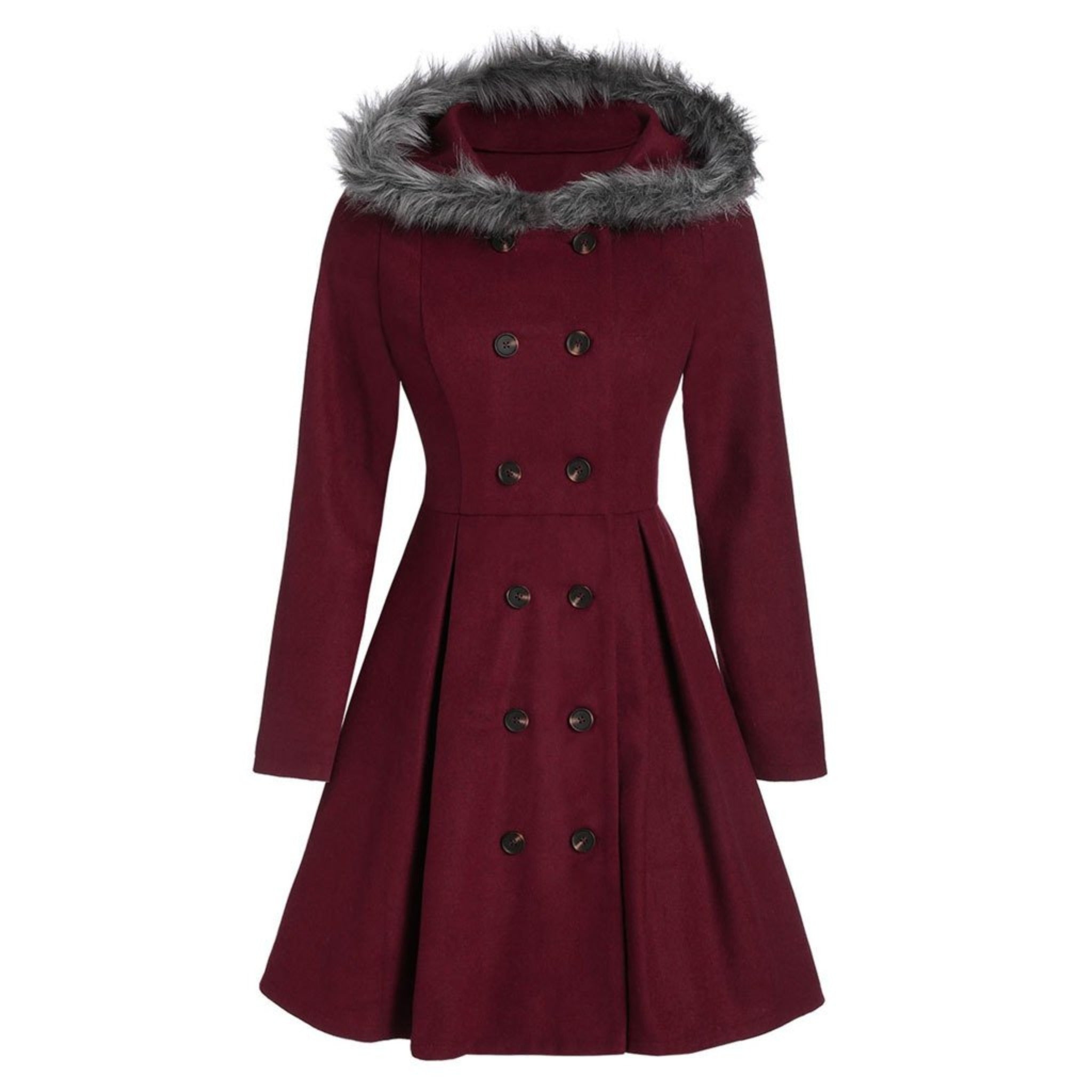 Femme Manteau Croisé à Capuche en Fourrure pour l’Hiver