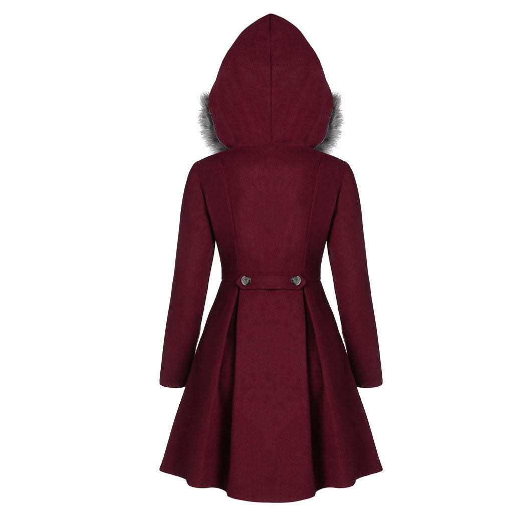 Femme Manteau Croisé à Capuche en Fourrure pour l’Hiver