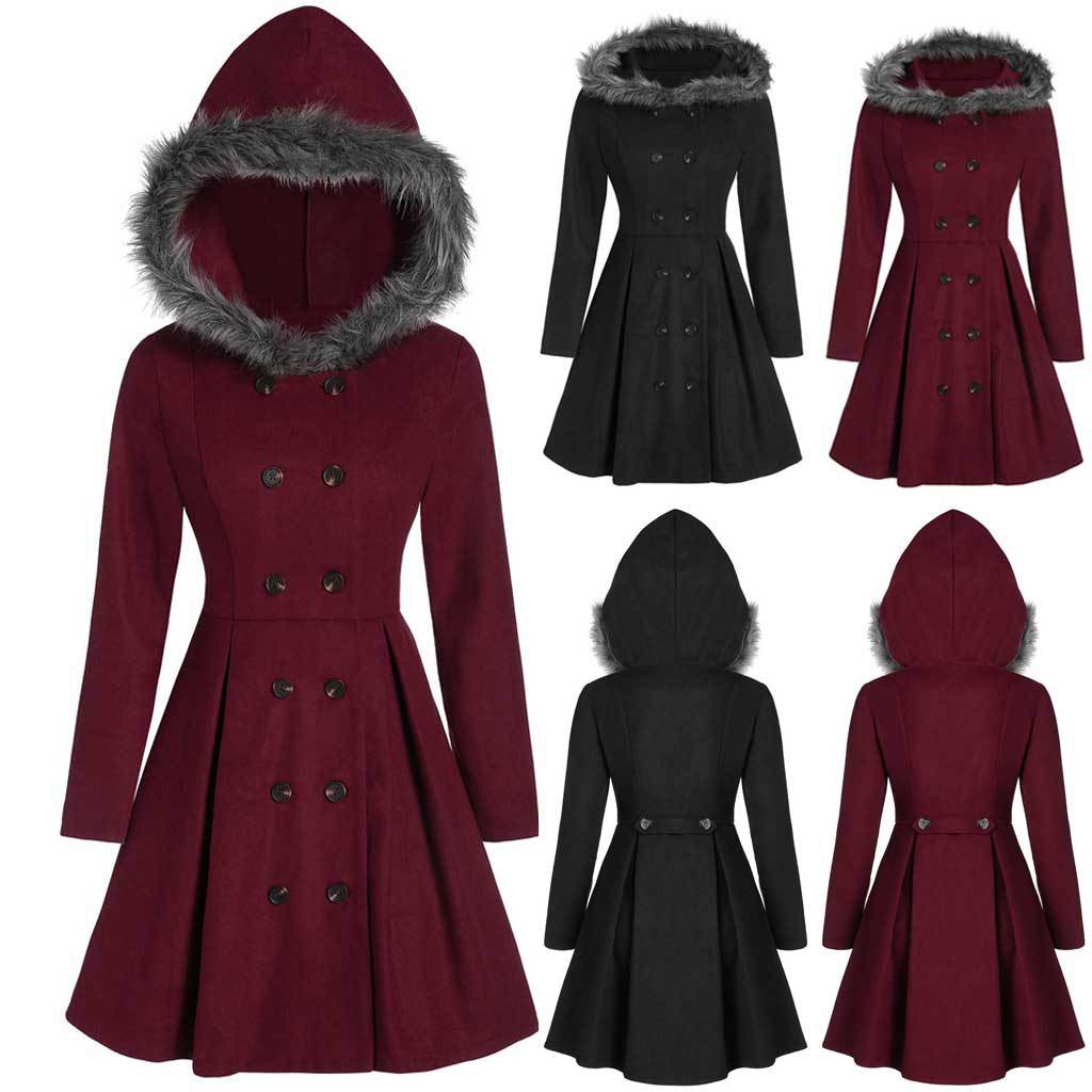 Femme Manteau Croisé à Capuche en Fourrure pour l’Hiver