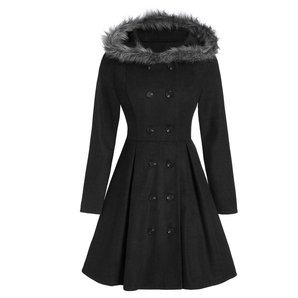 Femme Manteau Croisé à Capuche en Fourrure pour l’Hiver