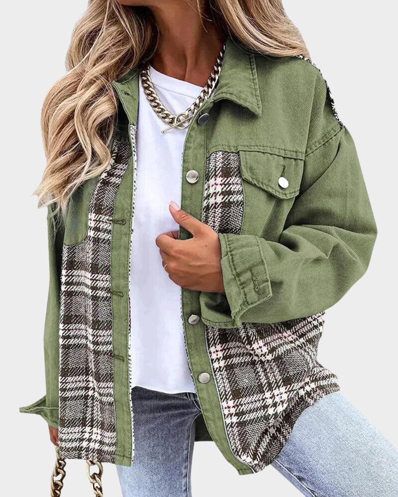 Femme Veste Décontractée à Carreaux Coupe Ample