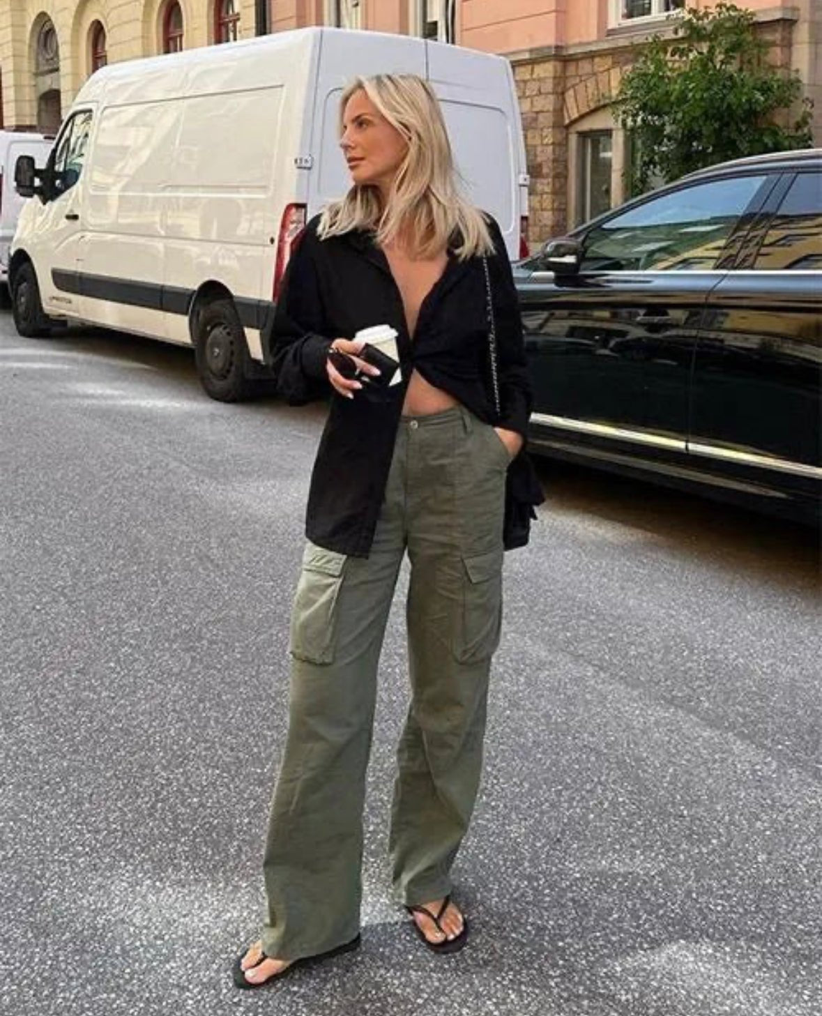 Pantalon cargo ample à jambes larges pour femme