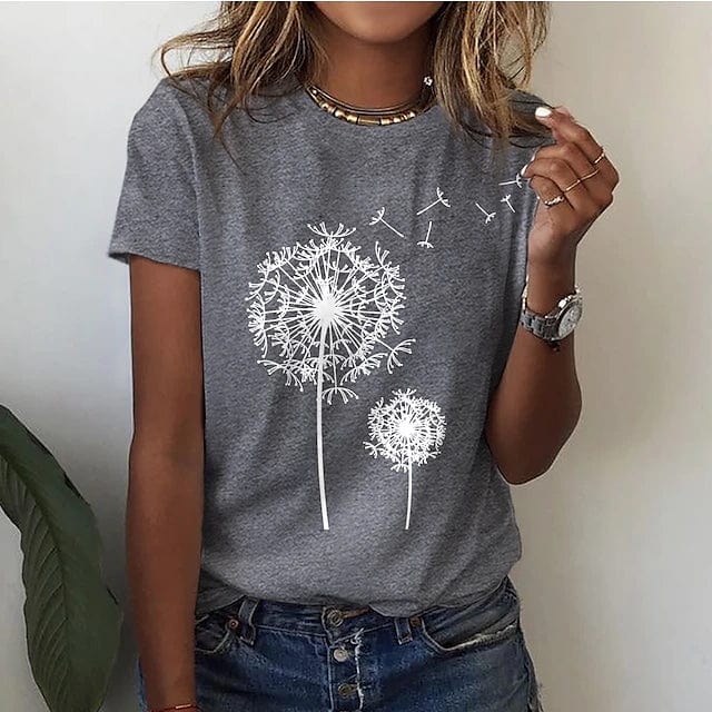Women's T-shirt Estival en Coton – Coupe Féminine – Imprimé Pissenlit Délicat