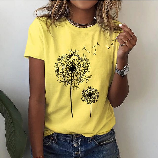 Women's T-shirt Estival en Coton – Coupe Féminine – Imprimé Pissenlit Délicat