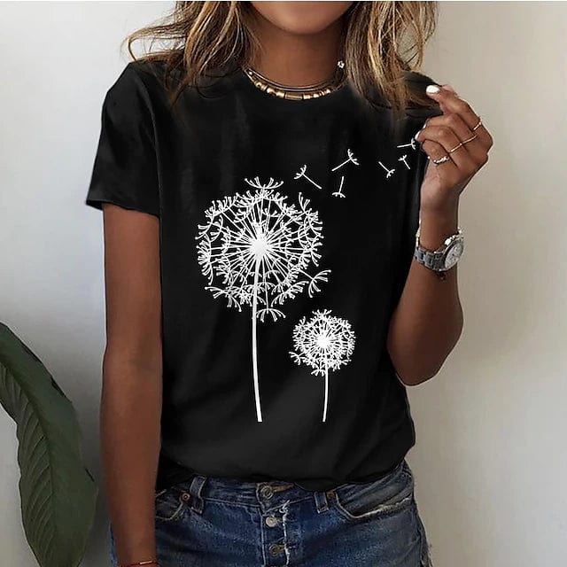 Women's T-shirt Estival en Coton – Coupe Féminine – Imprimé Pissenlit Délicat