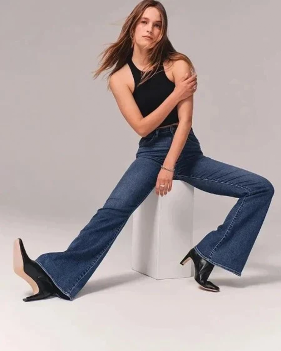 Jean évasé taille haute pour femme