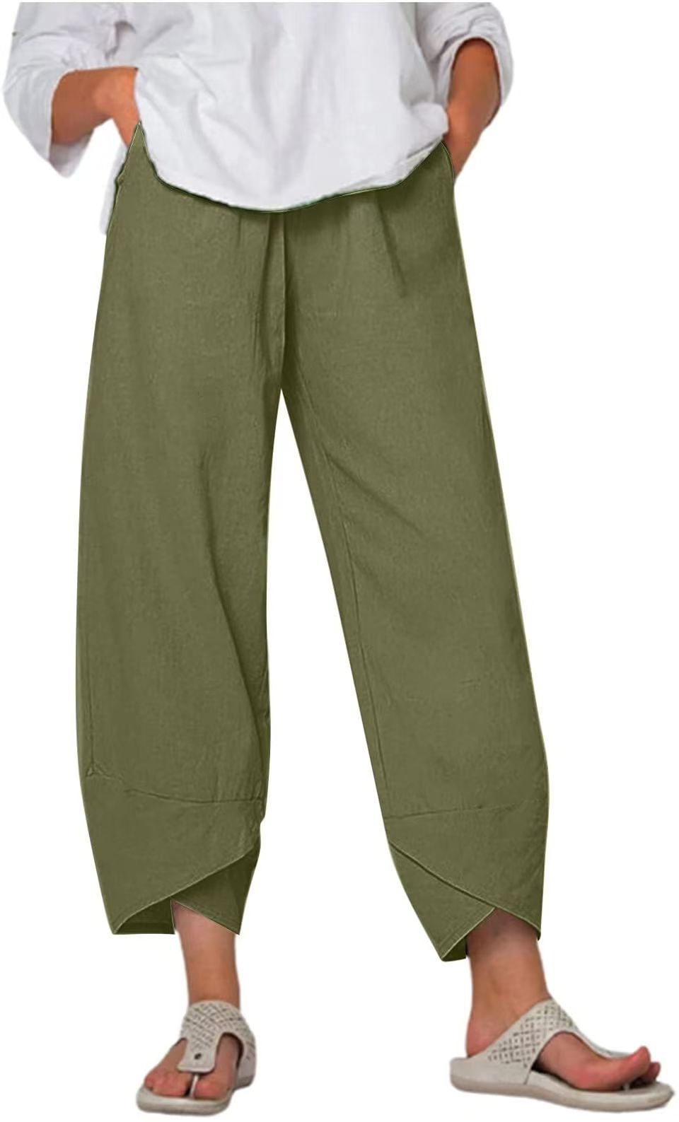Pantalon culotte ample à taille élastique et tissu léger
