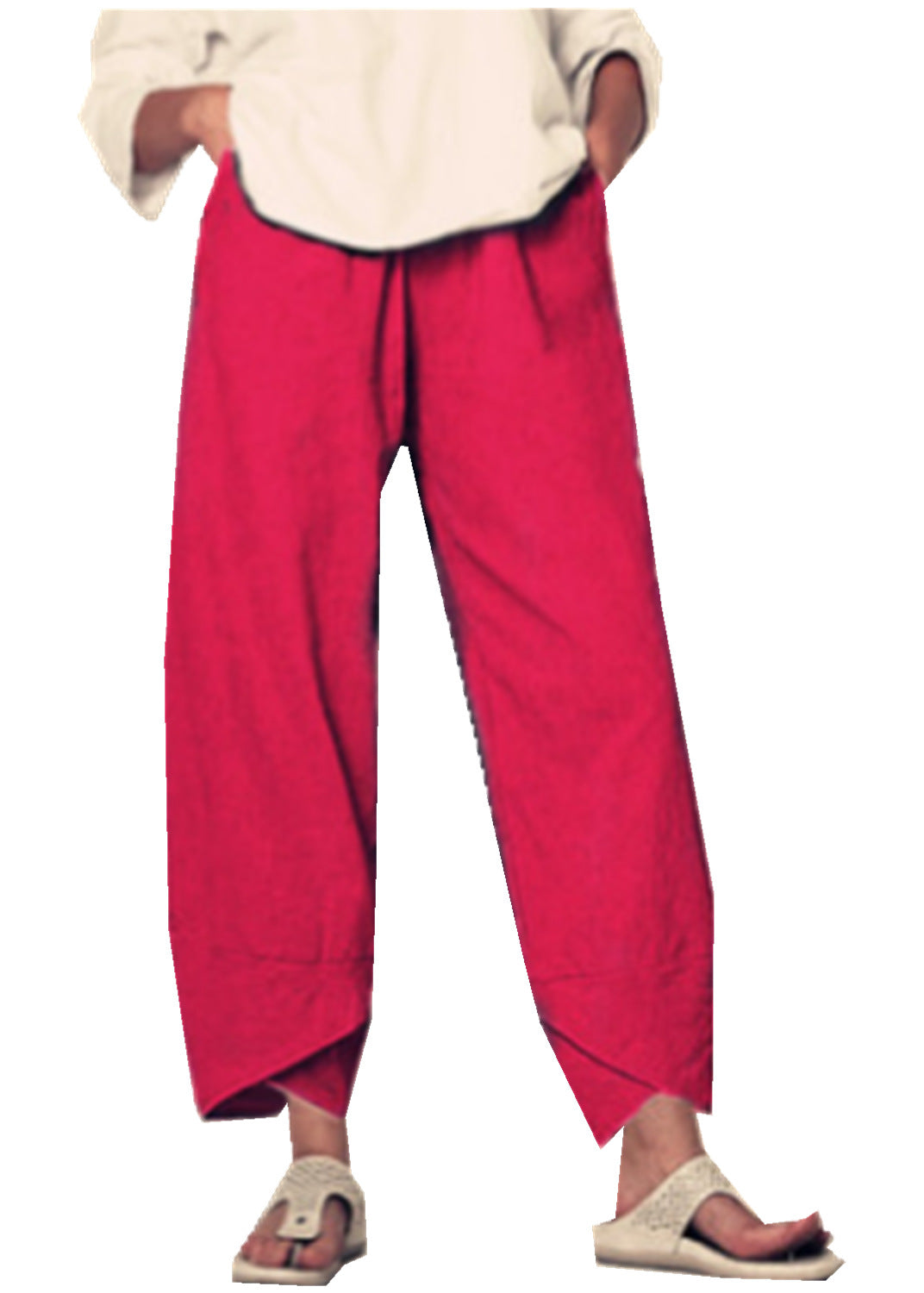Pantalon culotte ample à taille élastique et tissu léger